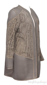 Elie Tahari Beige Perforated Mesh Leather Cardigan