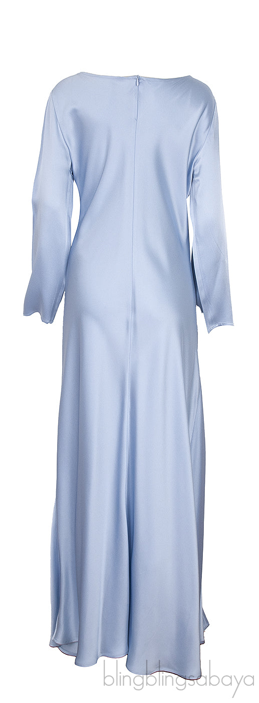 Powder Blue Long Sleeve Satin Dress