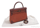 Hermes Kelly 32 Ghillies Rouge H Sunset and Brique Ostrich Bag