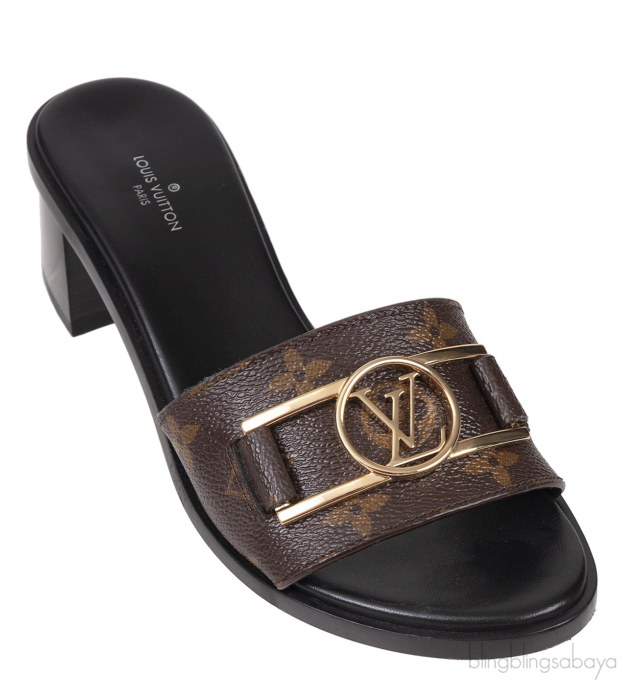 Louis Vuitton Monogram Lock-it Block Mules