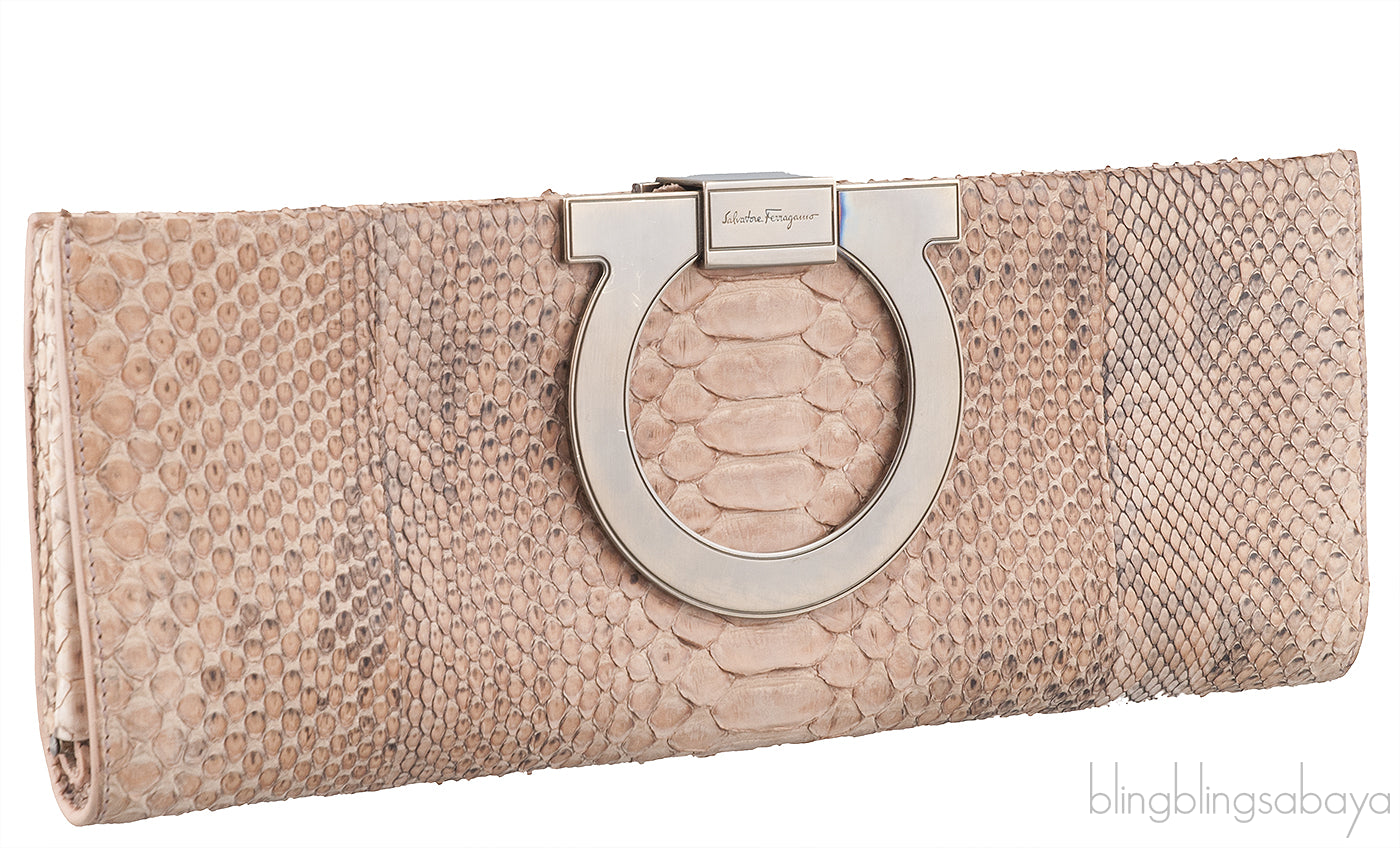 Brown Python Long Clutch