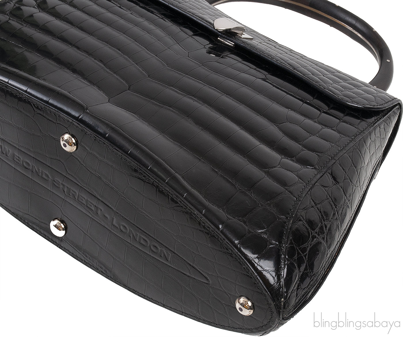 Black Crocodile Top Handle Bag