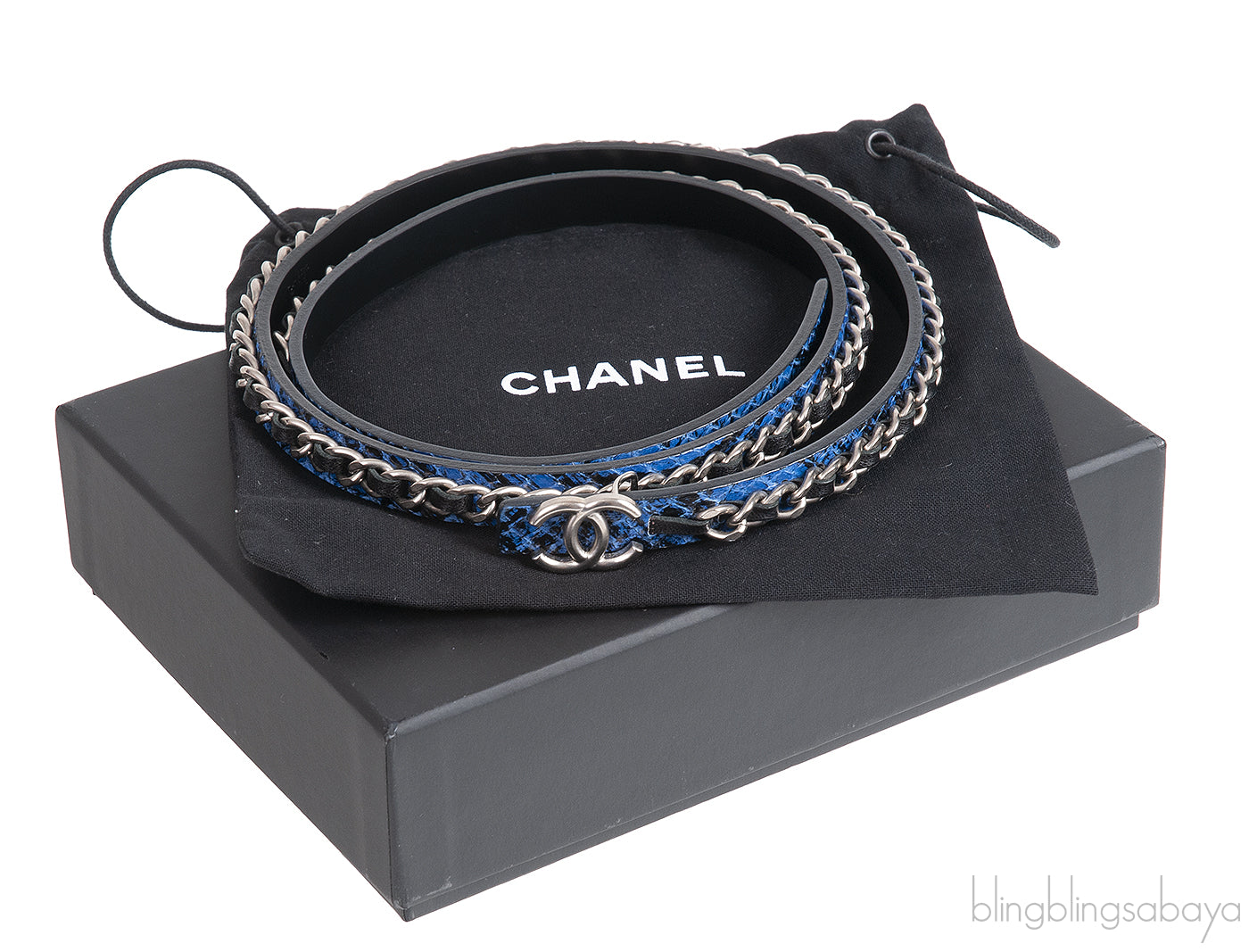 Chanel Blue Black CC Chain Python Belt
