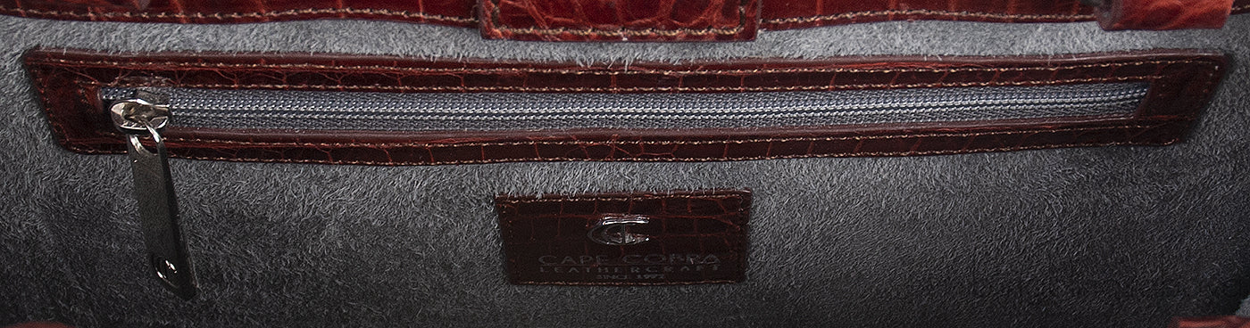 Burgundy Crocodile Top Handle Bag