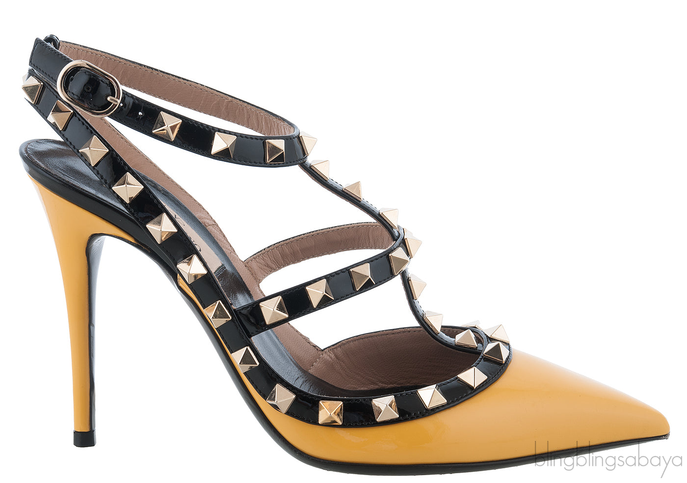 Yellow & Black Patent Rockstuds Heels
