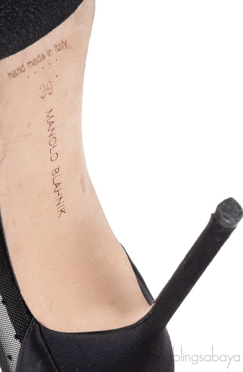 Black Mesh Polkadot Pointed Toe Heels