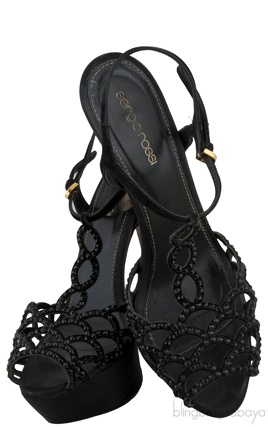 Black Crystal Slingback Sandals