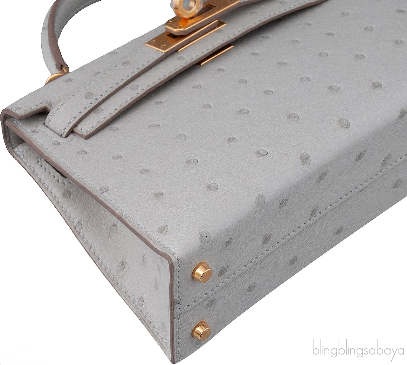Kelly 20 Mini II Sellier Gris Perle Ostrich GHW