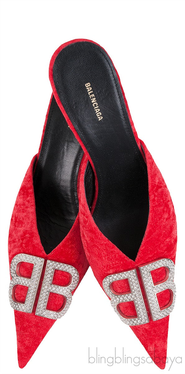 BB Logo Crushed-velvet Mules