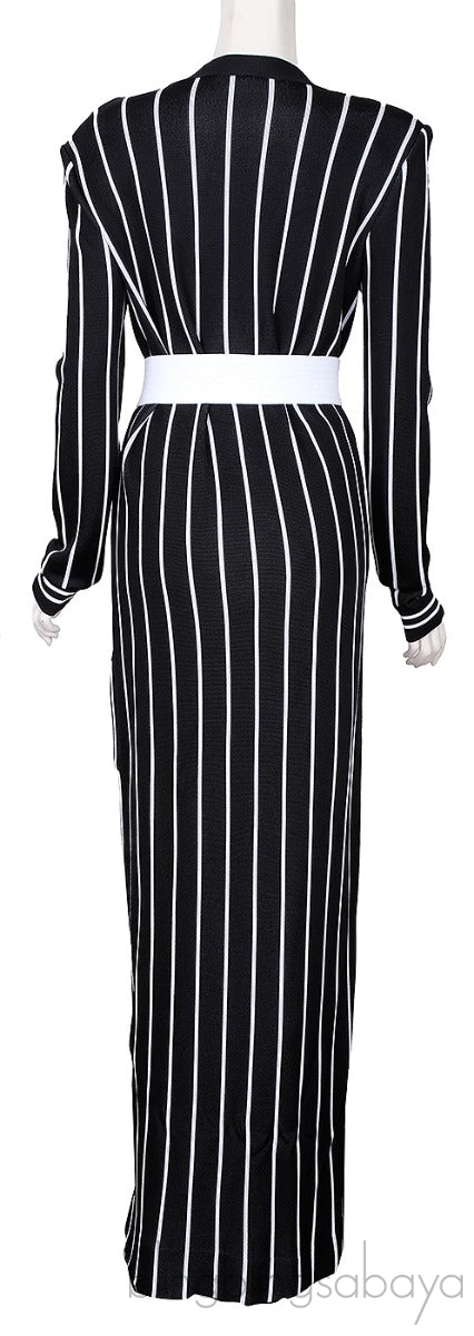 Black Stripe Knit Stretch Cardigan Robe