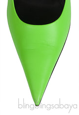 Neon Green Leather Pointed Toe Heels