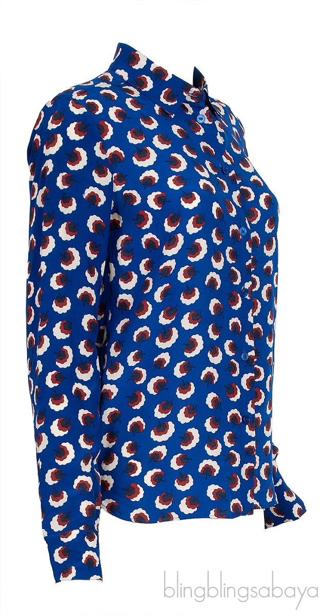 Blue Printed Silk Long Sleeve Shirt