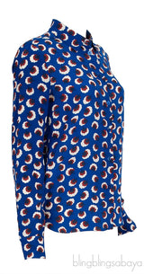 Blue Printed Silk Long Sleeve Shirt