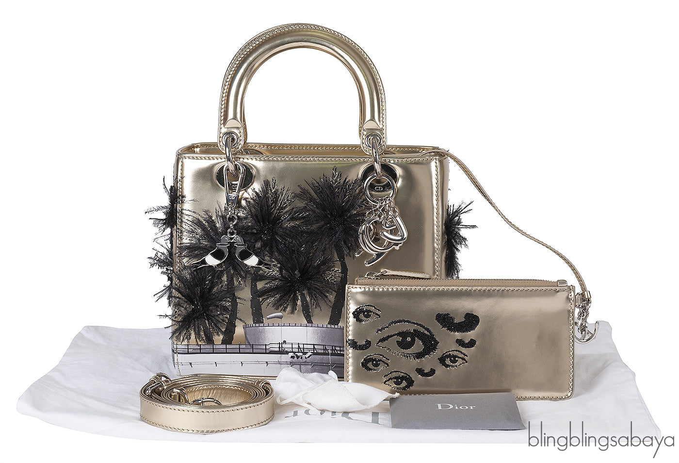 Christian Dior Lady Dior Art "Manal Aldowayan" Metallic Palm Art Bag
