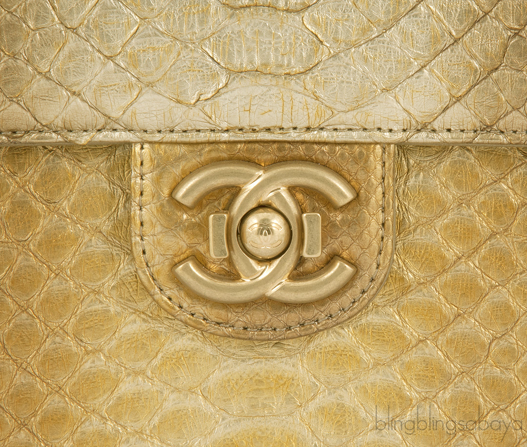 Gold Metallic Python Shoulder Bag