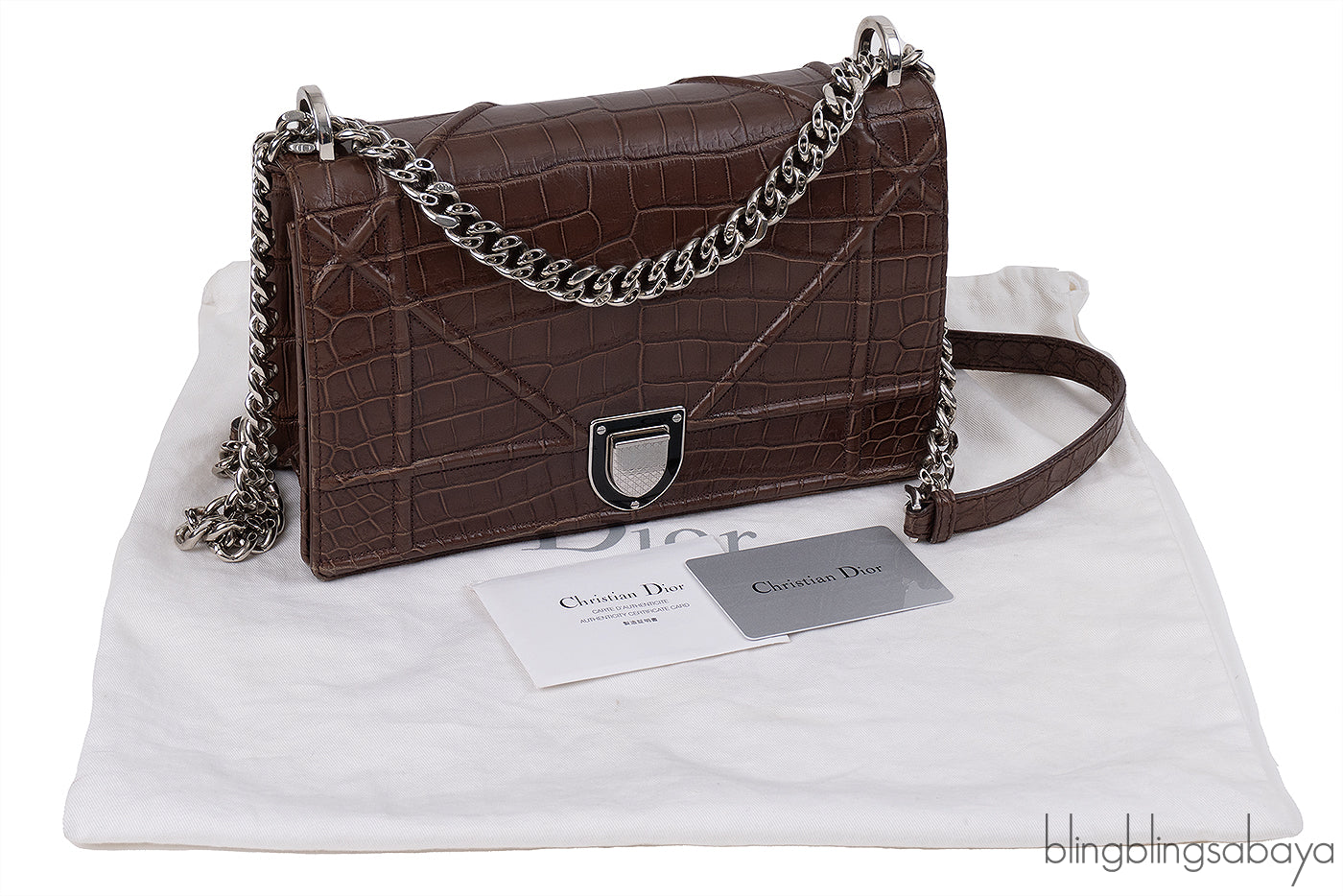 Christian Dior Diorama Brown Crocodile Flap Bag