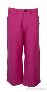 White Long Sleeve Shirt And Fuchsia Wide Leg Trouser