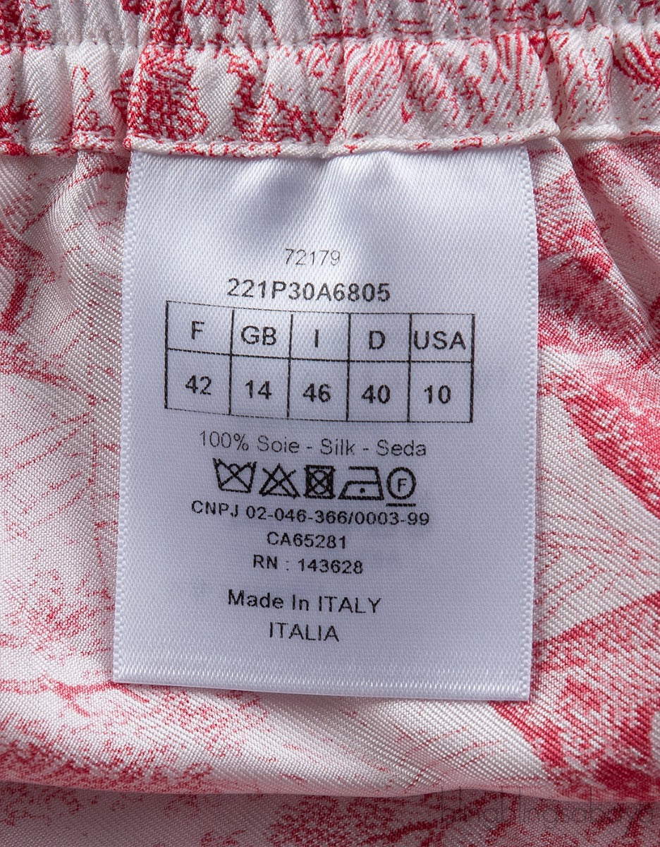 Dior Red Toile De Jouy Motif Silk Printed Trouser