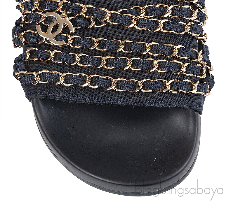 Chanel Blue Chain Slip-on Sandals