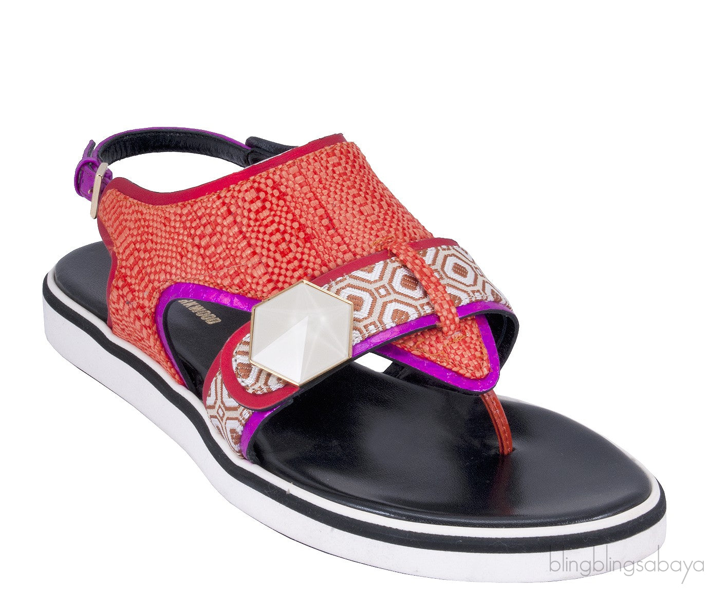 Orange Raffia & Jacquard Sandals