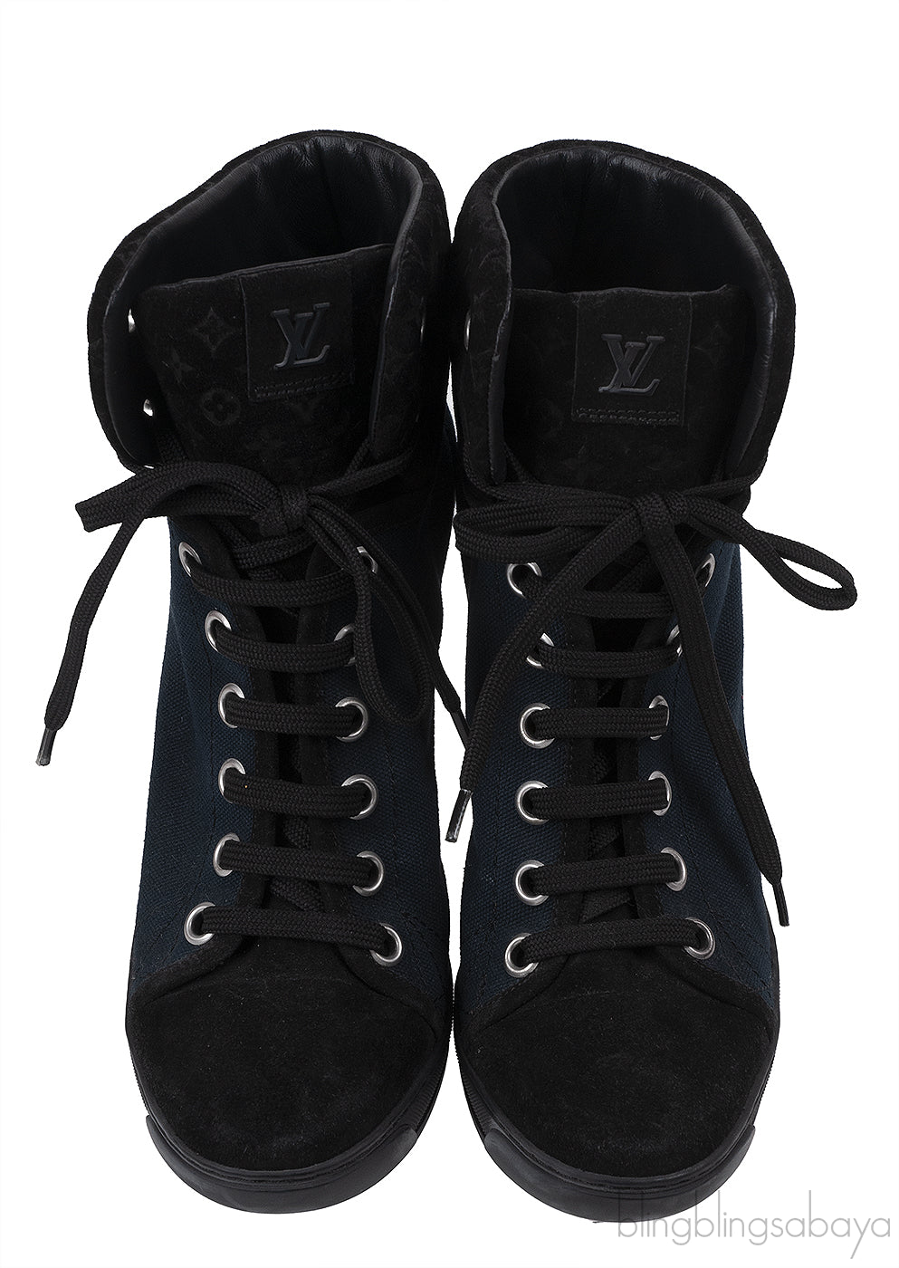 Louis Vuitton Blue & Black Monogram Wedge Boots