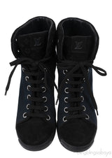 Louis Vuitton Blue & Black Monogram Wedge Boots