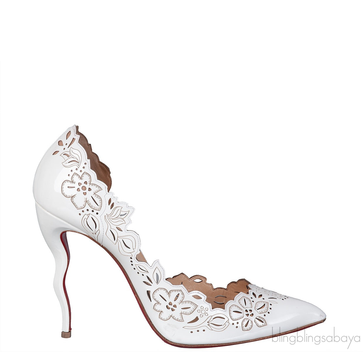 White Laser Cut Pointed Toe Heels