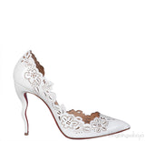 White Laser Cut Pointed Toe Heels