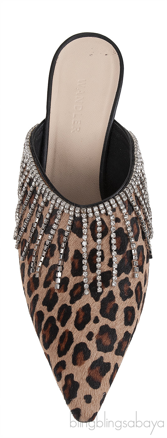 Wandler Bente Crystal-embellished Leopard-print Calf Hair Mules