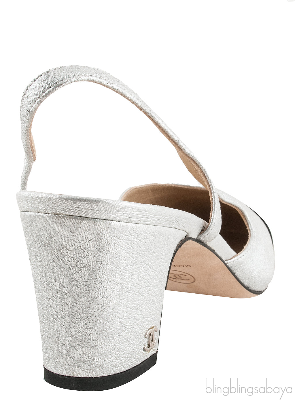 Silver Metallic Cap Toe Slingback