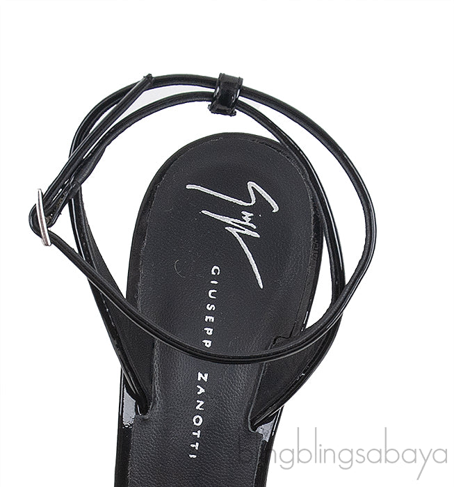 Black Picard Wedge Fur Slingback Sandals