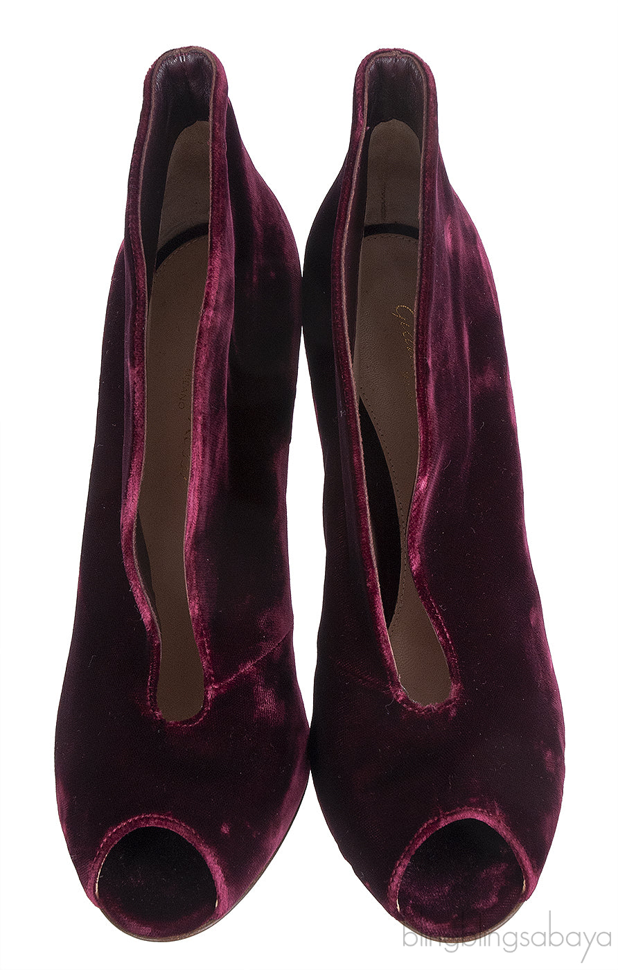 Gianvito Rossi Burgundy Velvet Ankle-Flare Boots