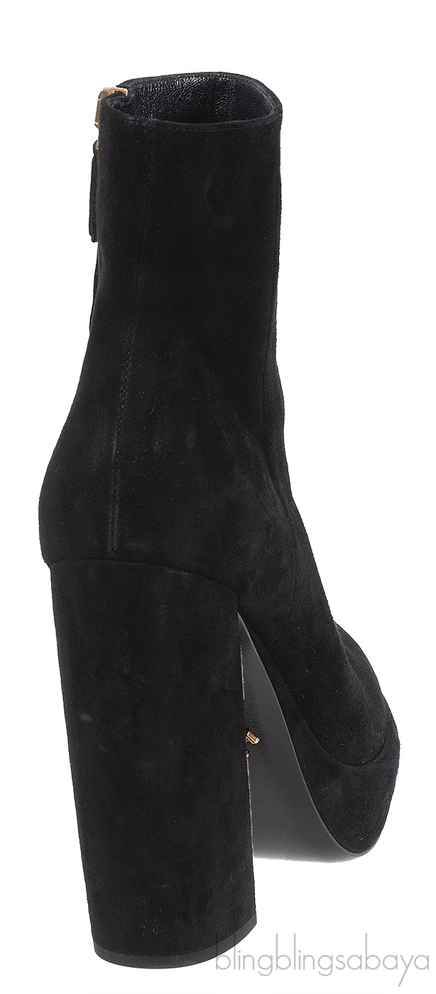 Prada Black Velvet Platform Boots
