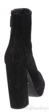 Prada Black Velvet Platform Boots