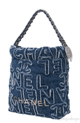 Chanel 22 Mini Denim CC Logo Hobo Bag