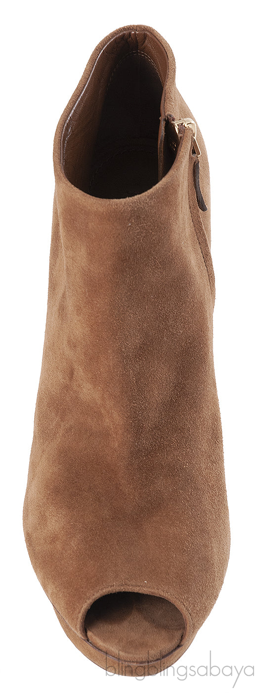 Louis Vuitton Brown Suede Peep Toe Ankle Boots