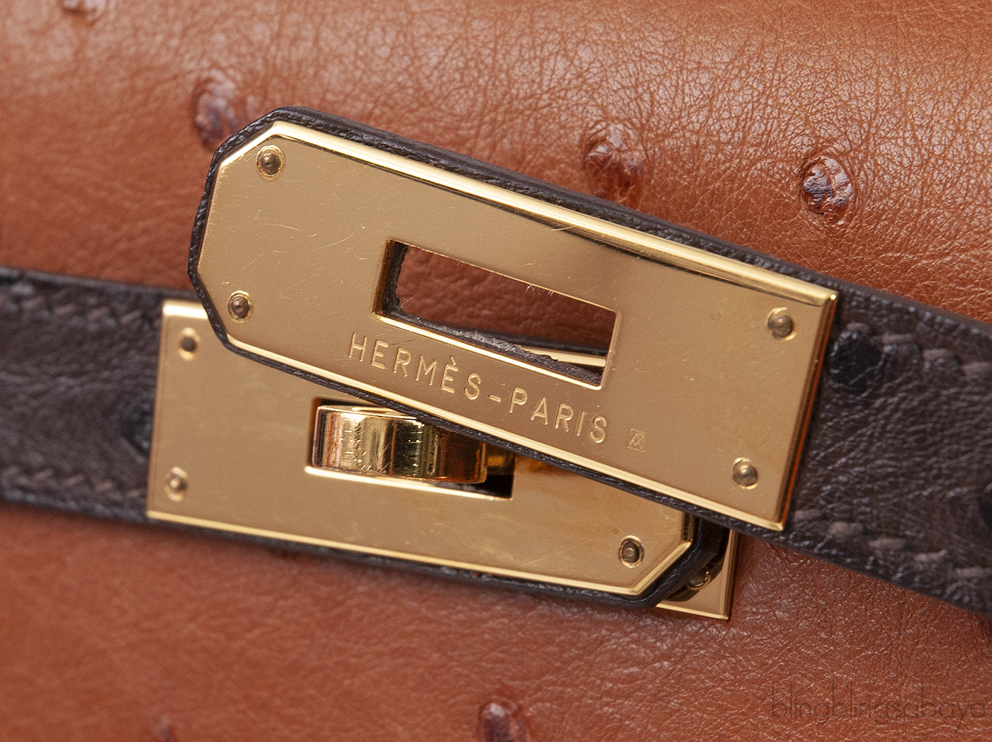 Hermes Kelly 32 Chocolate Natural and Dark Brown Ostrich GHW