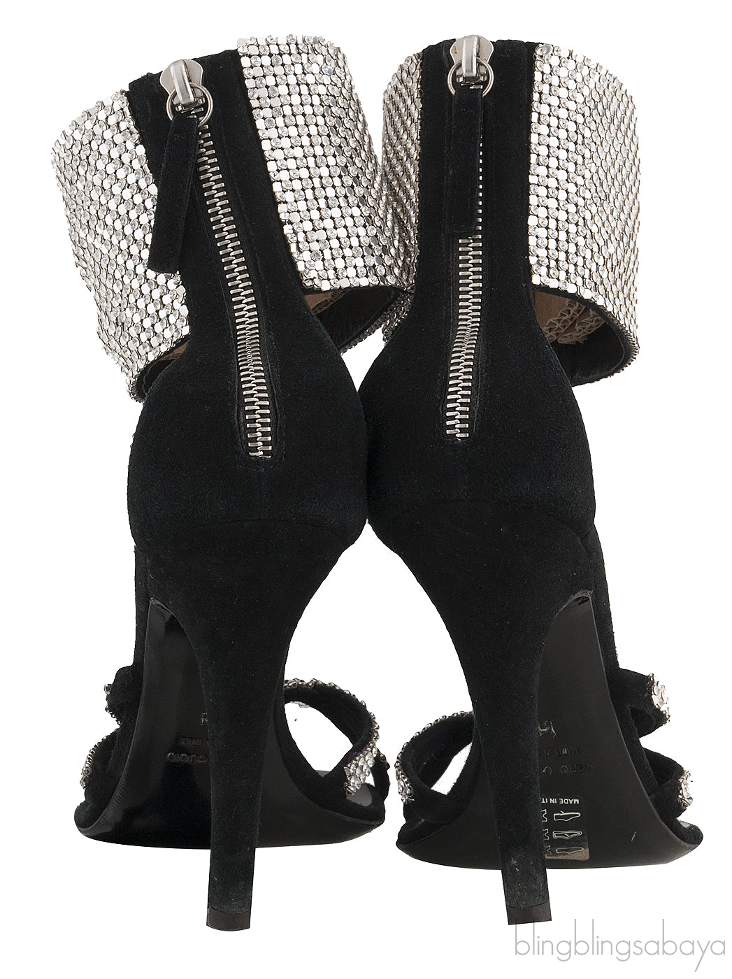 Black Crystal Suede Sandals