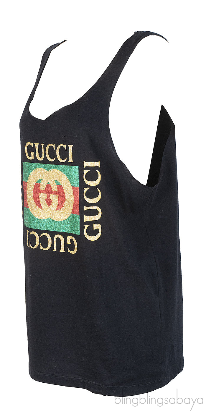Gucci Black Vintage Printed Tank Top
