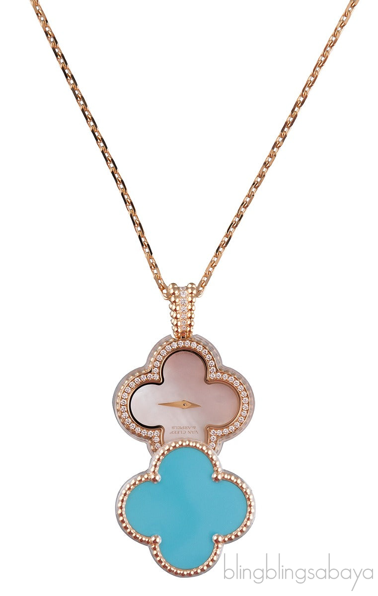 Turquoise Alhambra Secret Pendant Watch