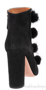 Ulyana Mink Pompom Suede Ankle Boots  39