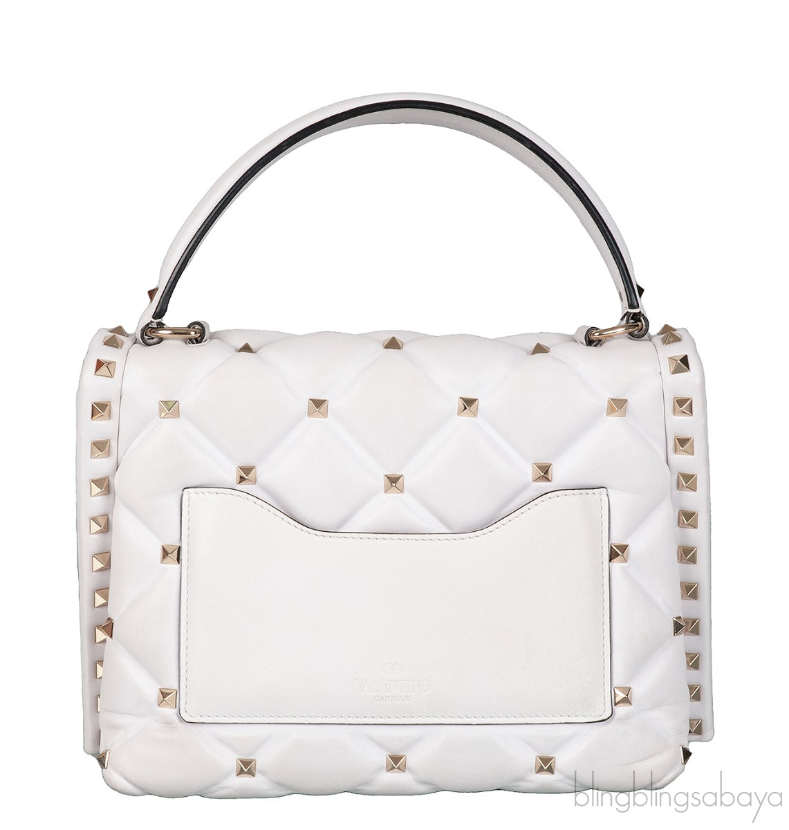 White Candystud Printed Top Handle Bag
