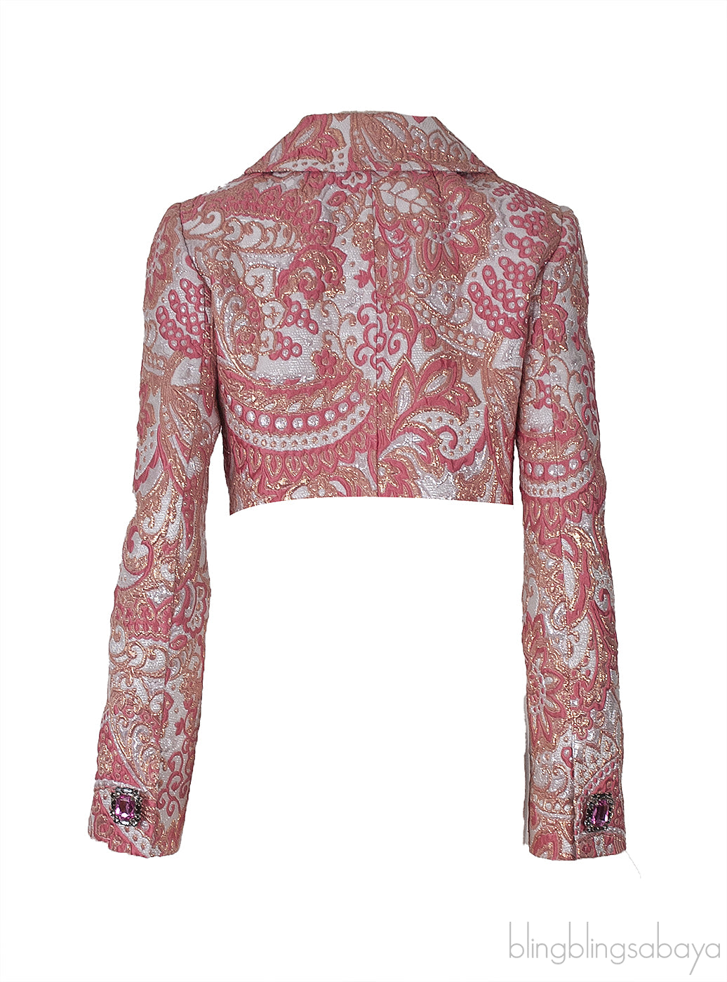 Pink Jacquard Jeweled Crop Jacket