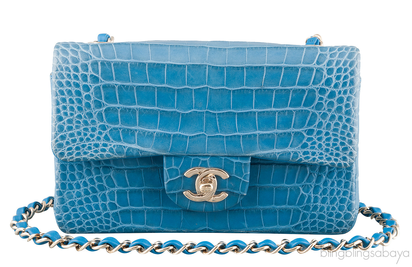 Light Blue Croc Mini Single Flap GHW