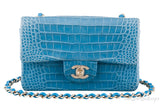 Light Blue Croc Mini Single Flap GHW