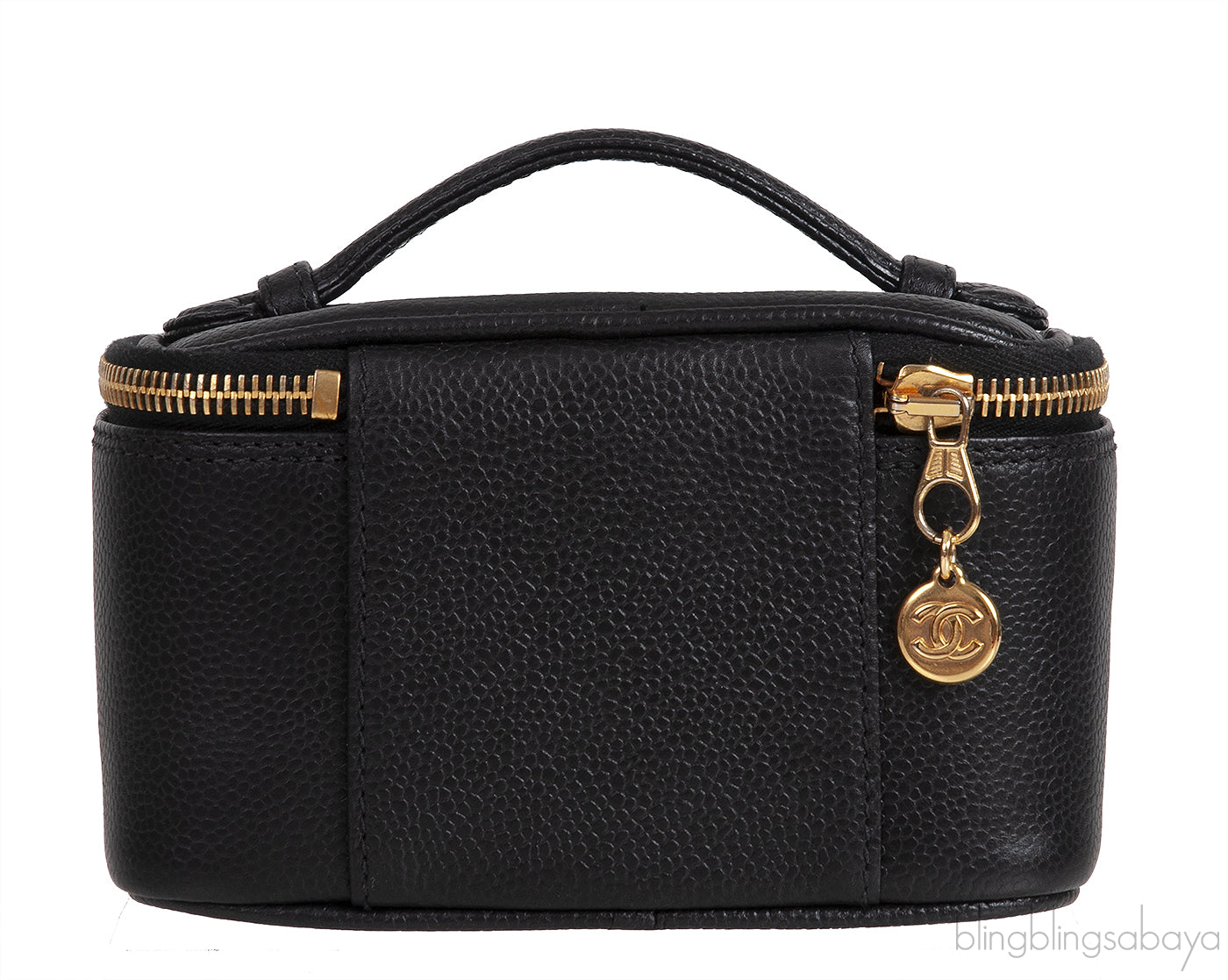 Chanel Vintage CC Black Caviar Mini Makeup Bag