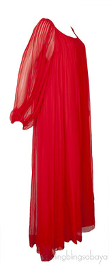 Red Pleated Silk Mousseline Maxi Dress