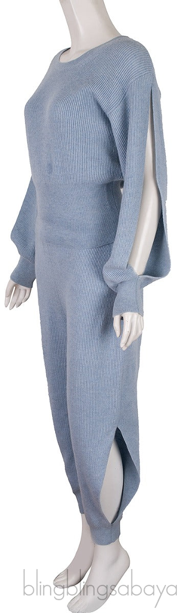 Light Blue Knitted Sweatshirt & Knit Pants