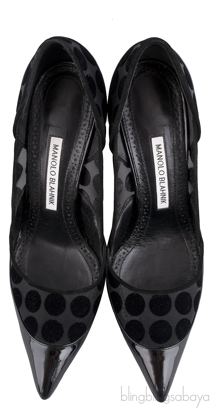 Black Mesh Polka Dot Heels