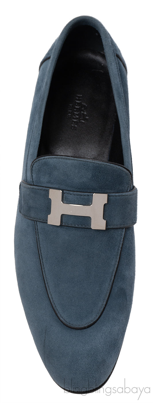 Hermes Paris Blue Suede Loafer